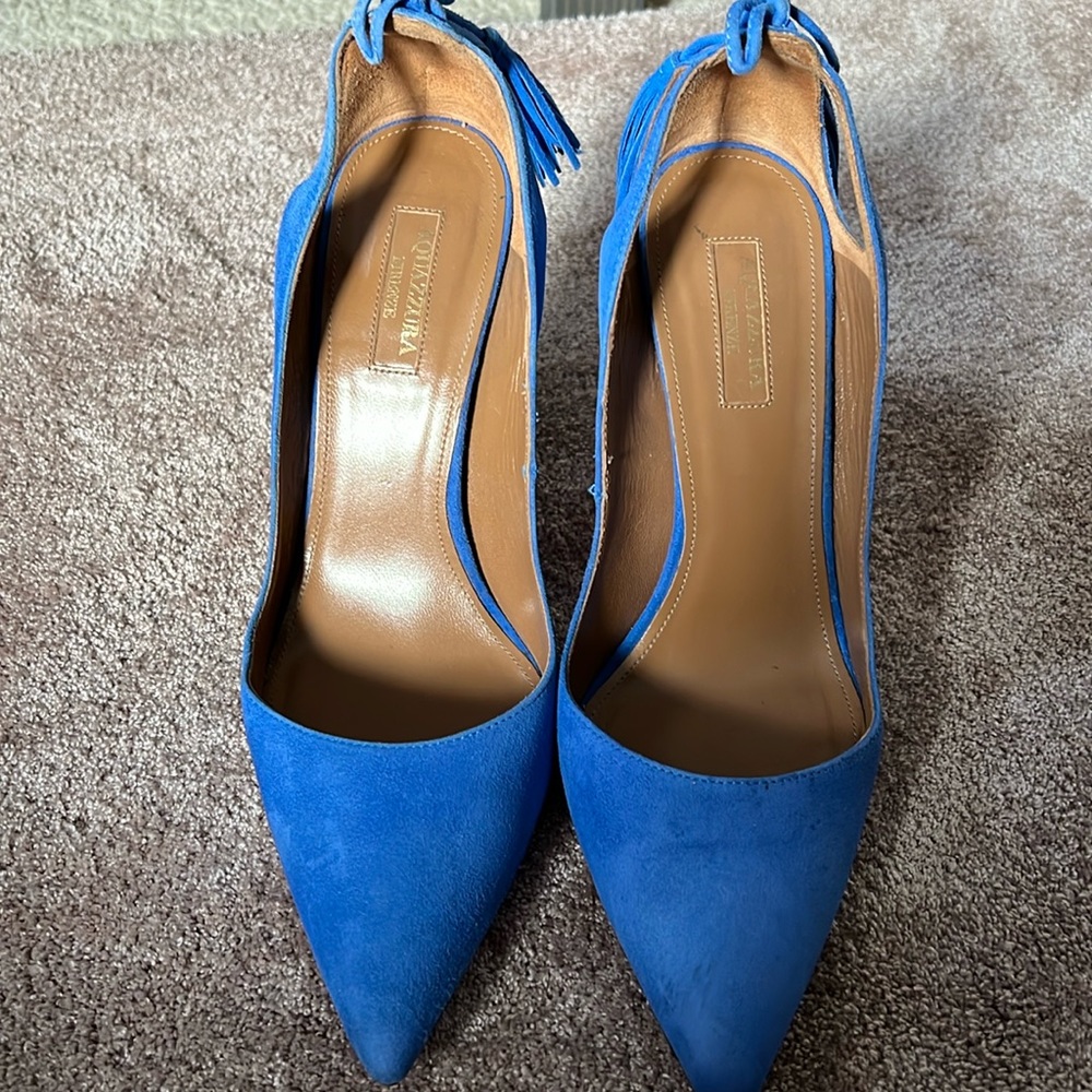 Aquazzura blue Suede Marilyn Tassel Pumps - Size 38